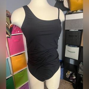 Black One-Shoulder Women's Swim One Piece